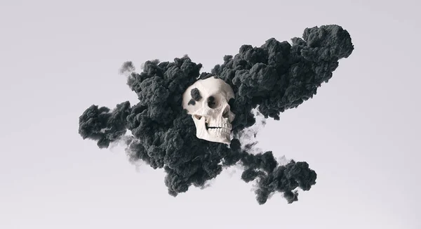 Crâne Humain Vue Côté Avec Nuage Fumée Encre Noire Pirate — Photo