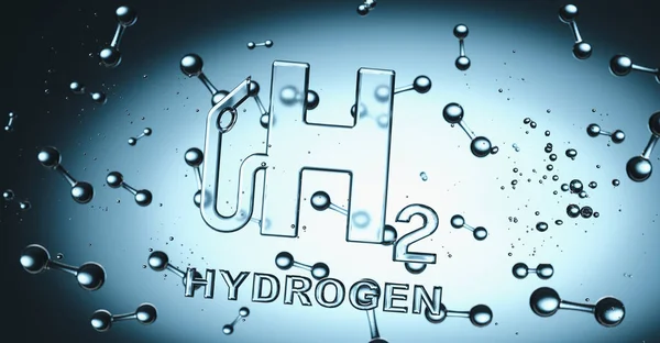 Hydrogen H2 gas pump Symbol with hydrogen molecules floating in liquiq - clean energy concept image