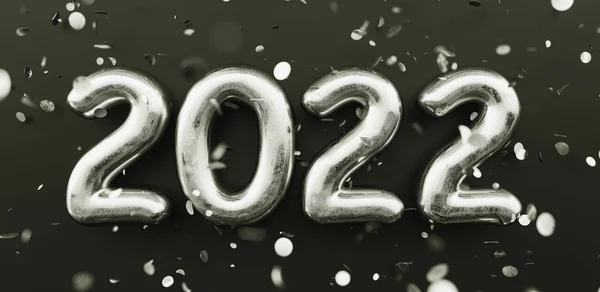 Feliz Ano Novo 2022 2022 Números Prata Glitters Queda Confete — Fotografia de Stock