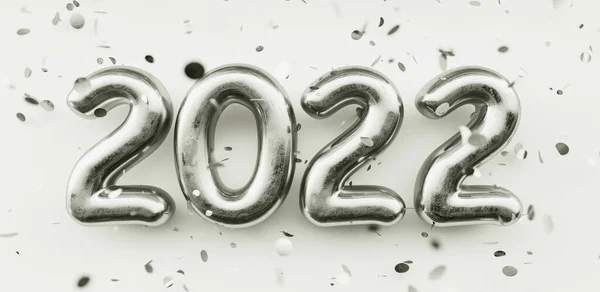 Happy New 2022 Year 2022 Silver Numbers Falling Glitters Confetti — Stock Photo, Image