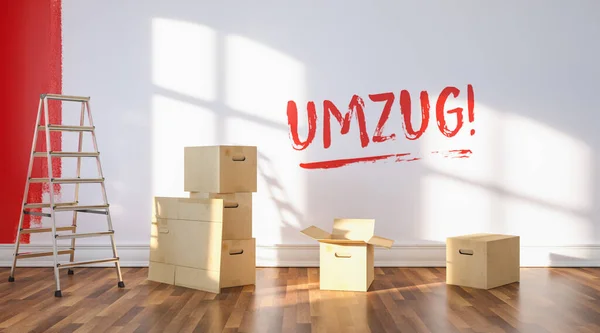 Umzug Alemán Relocation Nuevo Apartamento Escrito Pared Con Pintura Roja — Foto de Stock