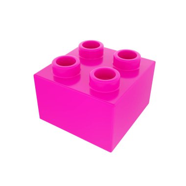 Beyaz arkaplanda pembe renkli plastik yapı taşı izole edildi