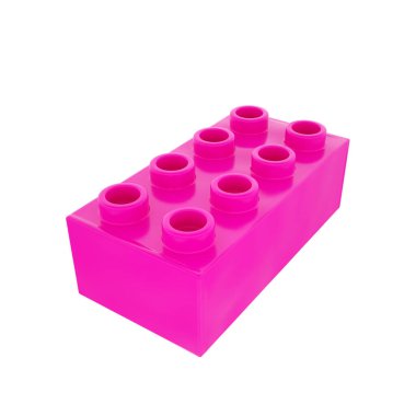 Beyaz arkaplanda pembe renkli plastik yapı taşı izole edildi
