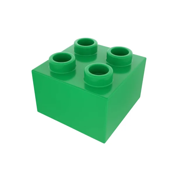 Plastic Bouwsteen Groene Kleur Geïsoleerd Witte Achtergrond — Stockfoto