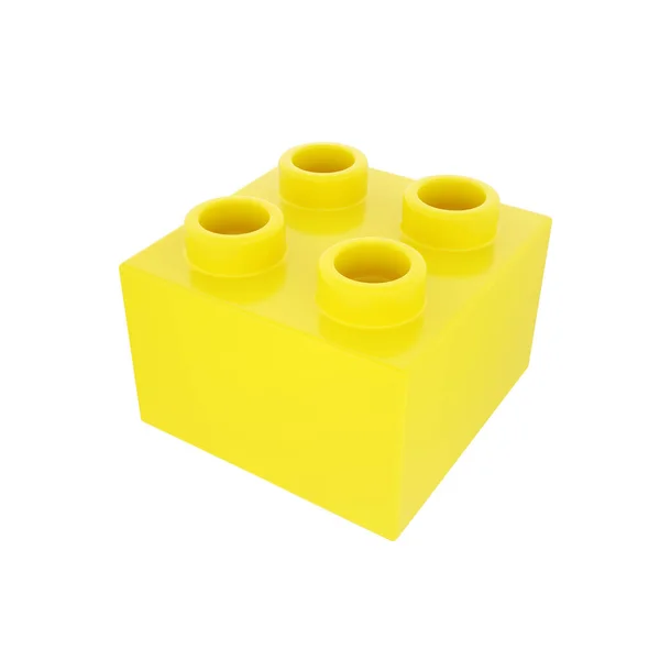 Plastic Building Block Yellow Color Isolated White Background — Stock Photo, Image