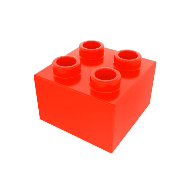 Plastic building block in red color isolated on white background