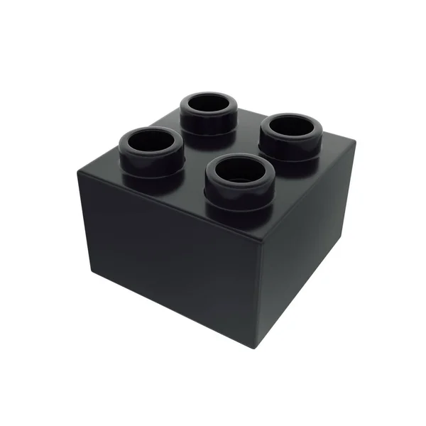 Plastic Building Block Black Color Isolated White Background — Stock Photo, Image