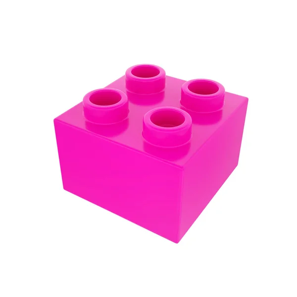Plastic Building Block Pink Color Isolated White Background — Stock Photo, Image