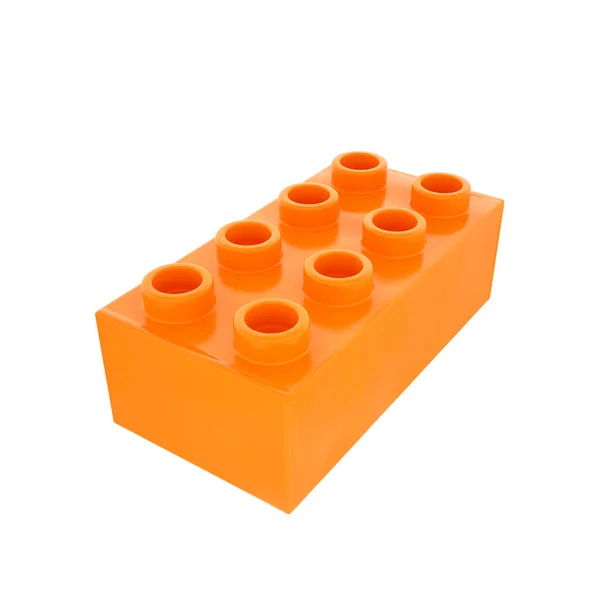 Plast Byggsten Orange Färg Isolerad Vit Bakgrund — Stockfoto