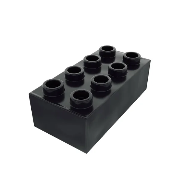 Plastic Bouwsteen Zwarte Kleur Geïsoleerd Witte Achtergrond — Stockfoto
