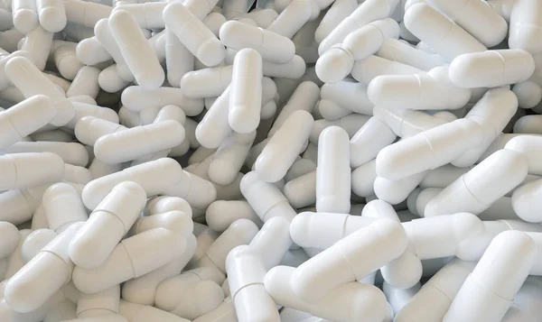 Stapel Weißer Pillen Oder Kapseln — Stockfoto