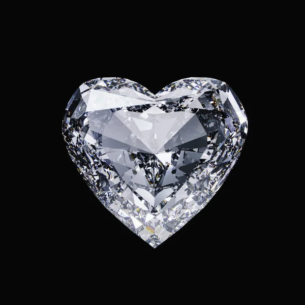 Coeur Diamant Isolé Sur Noir — Photo
