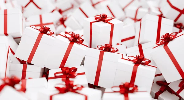 Weihnachtsgeschenkboxen Mit Roten Bändern — Stockfoto