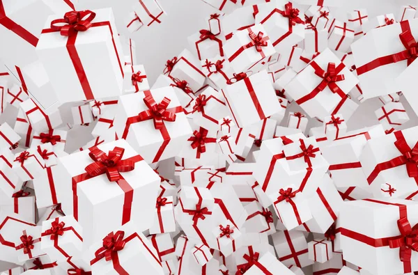 White Christmas Gifts Presents Red Ribbon — ストック写真