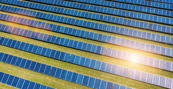 Letecký Pohled Solární Panely — Stock fotografie