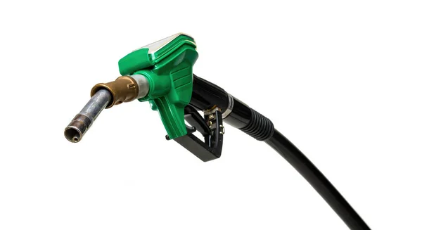 Bocal Gás Bocal Gasolina Verde Fundo Branco Recarga Enchimento Combustível — Fotografia de Stock