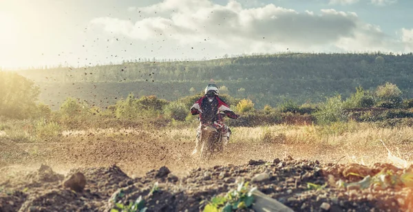 Motocross Safari Motorcykel Smuts Spår Med Vackert Landskap — Stockfoto
