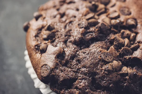 chocolate dark cooked muffin close-up