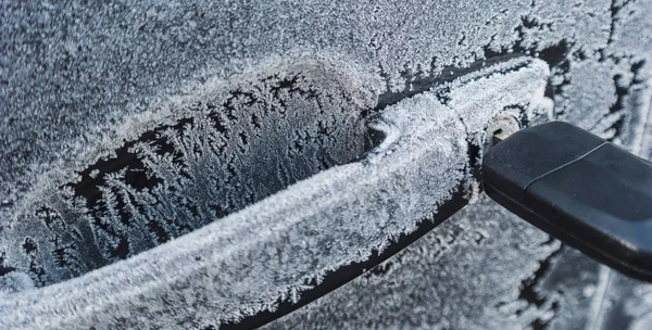 Chave Carro Uma Porta Carro Congelada Inverno — Fotografia de Stock