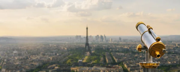 Teleskop Vrcholu Výhledem Eiffelovu Věž Panorama Paříži — Stock fotografie