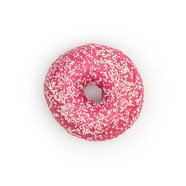Beyaz Arkaplanda Beyaz Şeker Parçacıkları Olan Pembe Donut — Stok fotoğraf