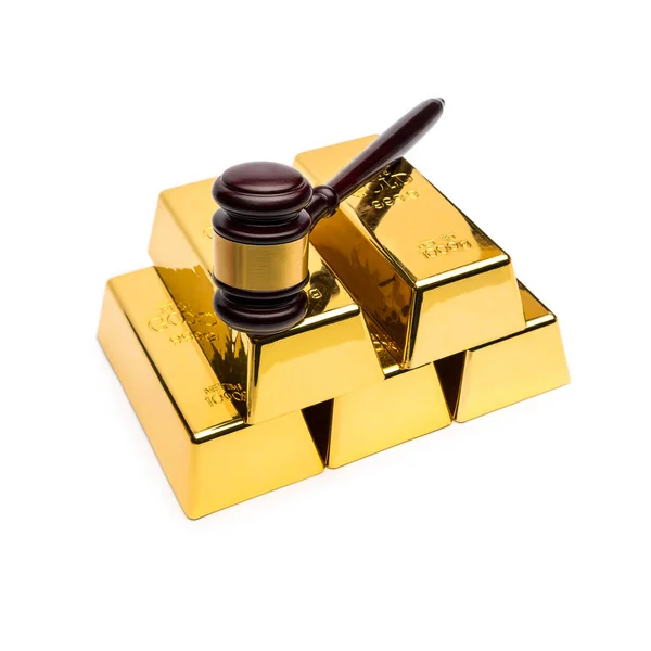 Gold Bars Auction Gavel — Stock Photo, Image