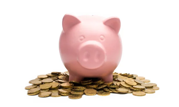 Piggybank Hög Med Euromynt — Stockfoto