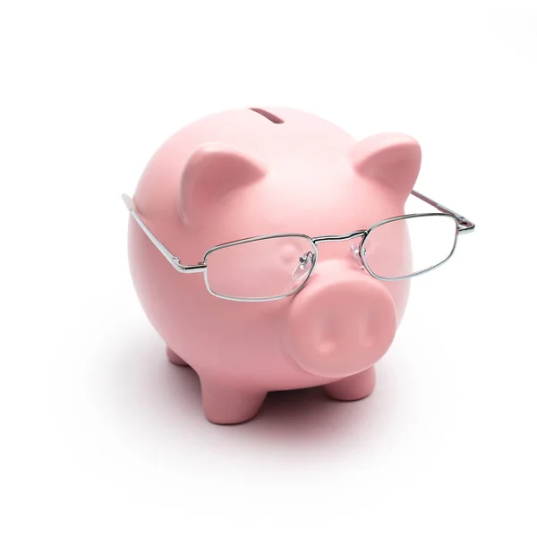 Clever Piggy Bank Reading Glasses — Stock Photo, Image