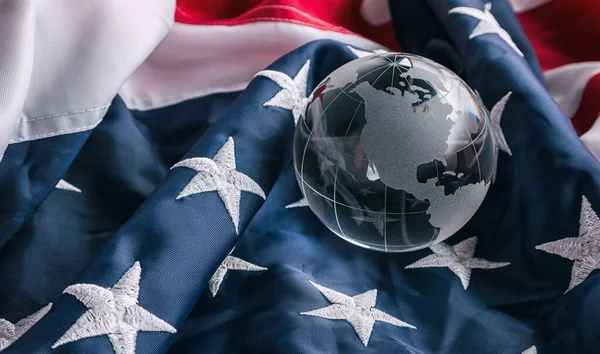 Bandera Estados Unidos Con Globle Vidrio — Foto de Stock