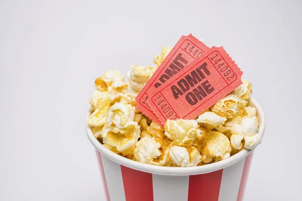 Popcorn Într Cutie Bilete Cinema — Fotografie, imagine de stoc