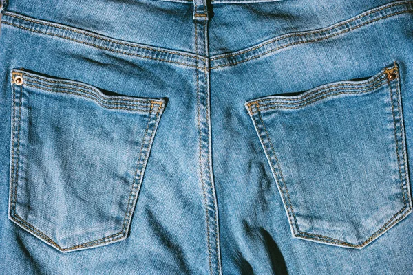 Closeup Texture Back Pocket Blue Denim Jeans — Stock Photo, Image