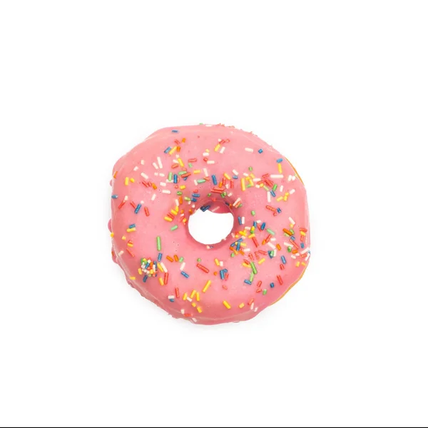 Pink Sugar Coated Doughnut Colorful Sprinkles Isolated White Background — Stock Photo, Image