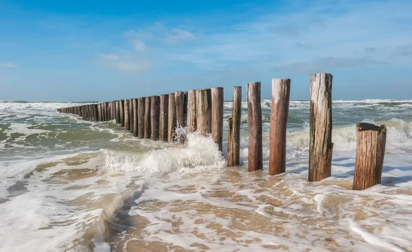 Vlnolamy Vlnami Pláži Severním Moři Domburgu Zeelandu Holandsku — Stock fotografie