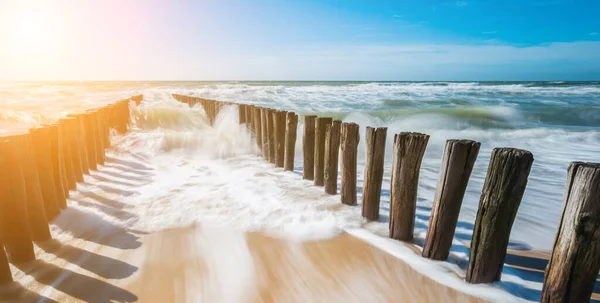 Výhled Pláž Slunečného Léta Den Pláži Domburg Nizozemsko — Stock fotografie