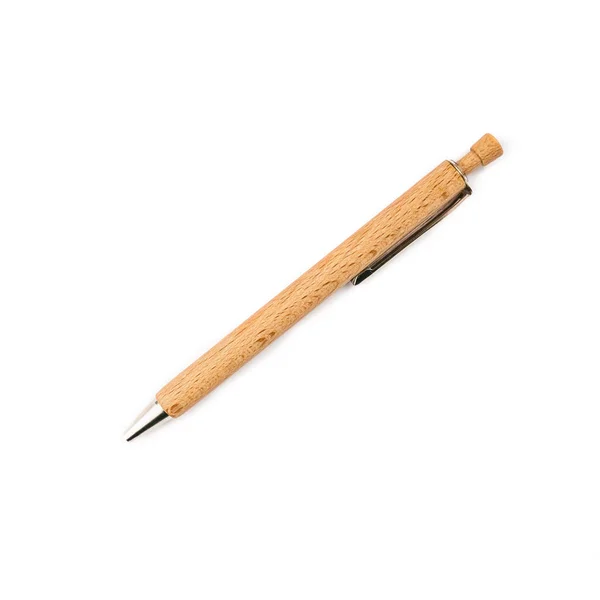用白色背景隔开的天然木制钢笔 — 图库照片