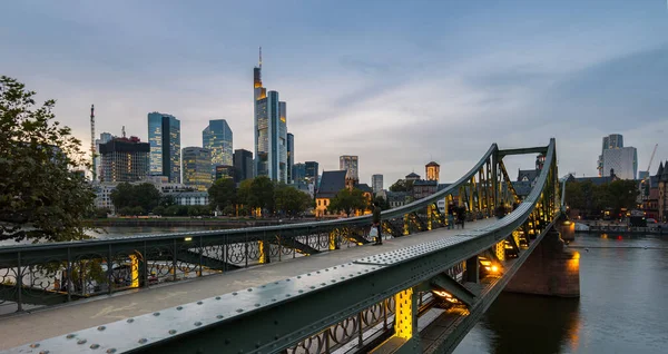 Frankfurt Panorama Při Západu Slunce Eiserner Steg — Stock fotografie