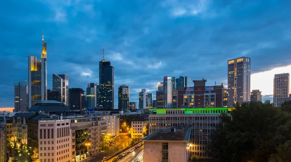 Frankfurt Panorama Pohled Zamračený Den Noci — Stock fotografie