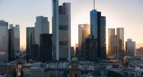 Frankfurt Main Skyline Sunset Skyscapers — стокове фото