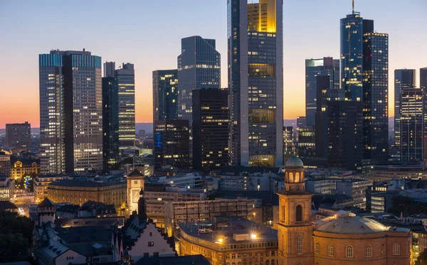 Frankfurt Main Financial District Noite Com Skyscapers — Fotografia de Stock