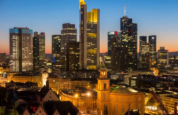 Frankfurt Main Noite Alemanha — Fotografia de Stock