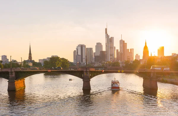 Gyönyörű Nyári Kilátás Frankfurt Városára Sunset Németország — Stock Fotó