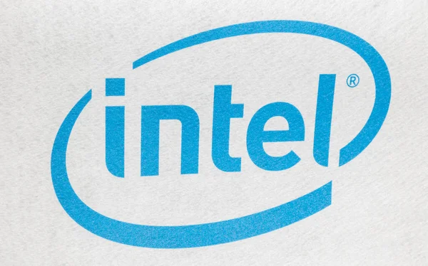 Hannover Německo March 2017 Logo Intel Vytištěné Plátně Umístěné Bílém — Stock fotografie