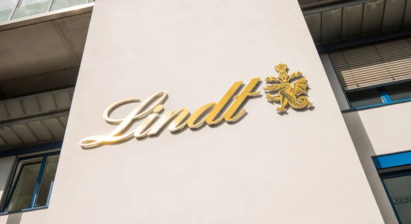 stock image AACHEN, GERMANY APRIL, 2017: Lindt logo on a wall. Lindt is a brand of the Lindt & Sprungli AG - a Swiss company, founded in 1845.