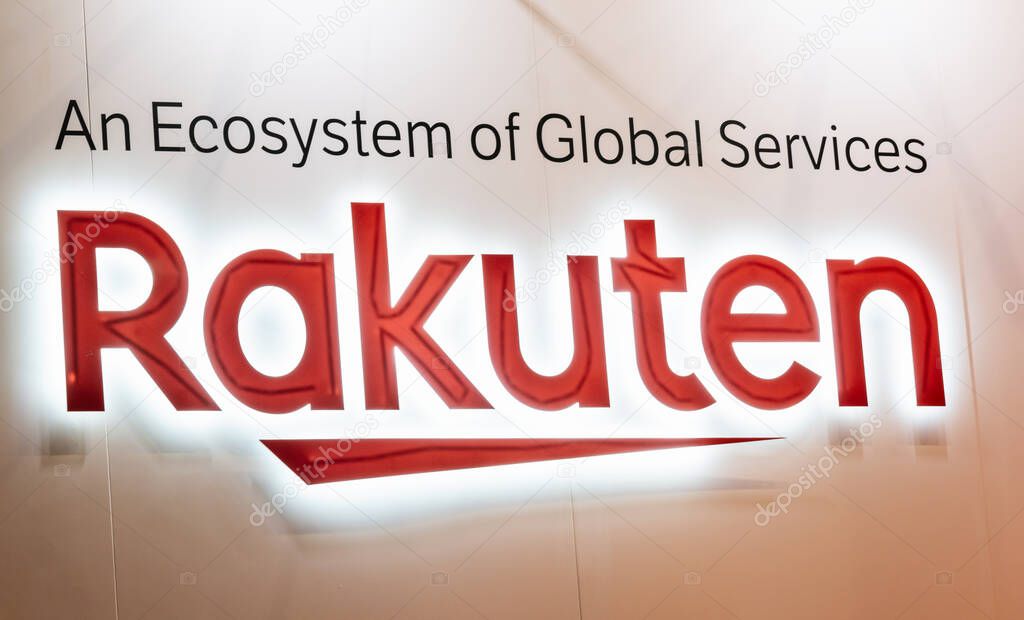 BERLIN, GERMANY JULY 2019: Logo of RAKUTEN company. RAKUTEN is a Japanese electronic commerce and internet company based in Tokyo.