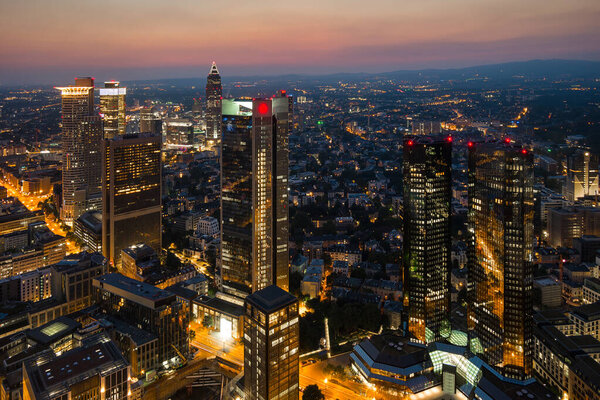 Frankfurt Financial district skyscapers at night
