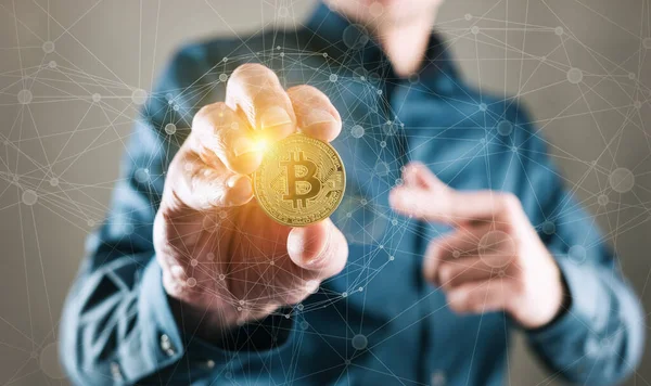 Bitcoin Trader Trading Bitcoin Kryptowährung Konzeptfinanzierungskonzept — Stockfoto