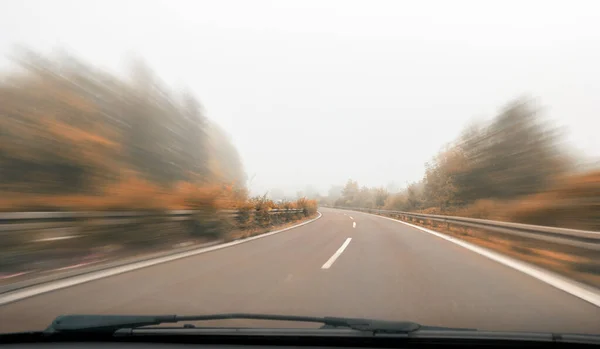 Empty Highway Motion Blur Autumn View Car Windshield Copyspace Your — Stock Photo, Image
