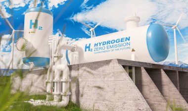 Hidrojen yenilenebilir enerji üretimi ve temiz elektrik güneş ve rüzgar türbini tesisleri için hidrojen doğalgaz boru hattı