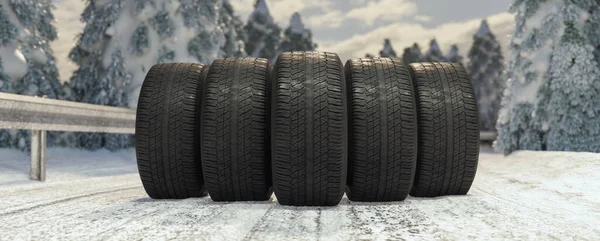 氷の道の冬タイヤ — ストック写真
