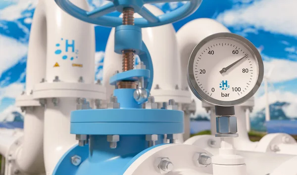 Close Manometer Hydrogen Pipe Hydrogen Energy Storage Concept Image — Stock Photo, Image